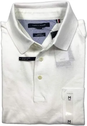 Tommy Hilfiger Men's Slim Fit Linen-Cotton Pocket Mesh Polo Shirt (White (Slim Fit), XL)