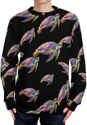 Tropical Small Turtles Crew Neck Sweater Oversized Long Sleeve Pure Cotton Casual Knit Pullover Sweatshirt