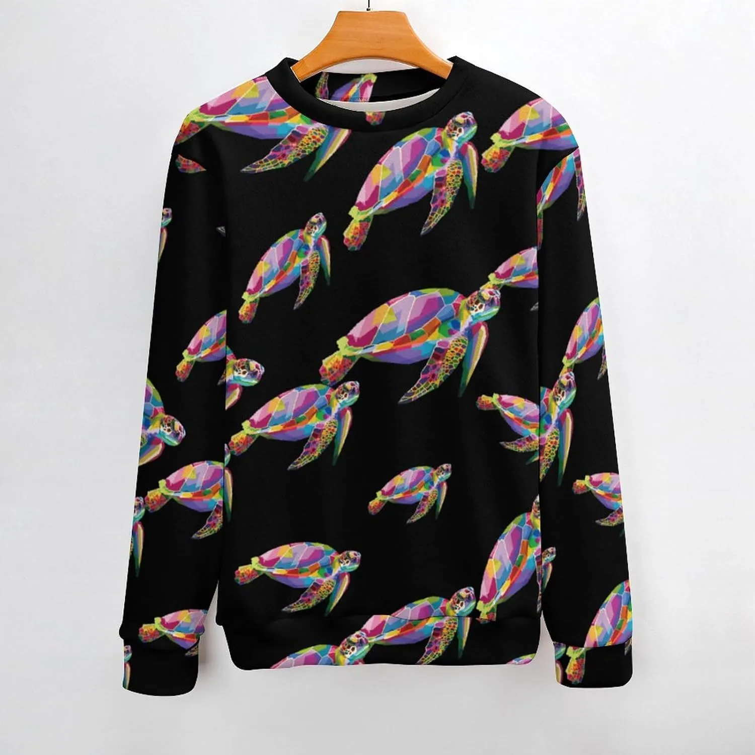 Tropical Small Turtles Crew Neck Sweater Oversized Long Sleeve Pure Cotton Casual Knit Pullover Sweatshirt