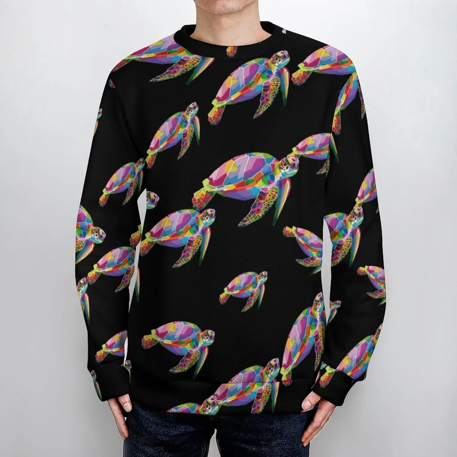 Tropical Small Turtles Crew Neck Sweater Oversized Long Sleeve Pure Cotton Casual Knit Pullover Sweatshirt