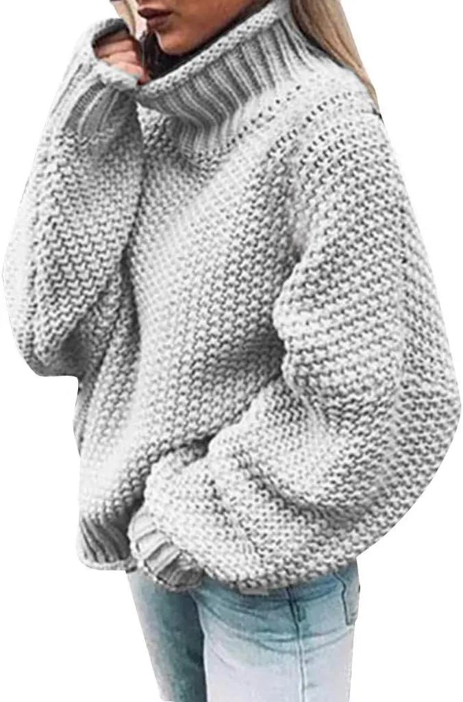 Turtleneck Sweater Women Oversized Knit Sweater Chunky Pullover Sweater Vintage Jumper Top Winter Casual Tunic Top