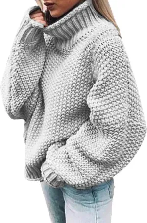 Turtleneck Sweater Women Oversized Knit Sweater Chunky Pullover Sweater Vintage Jumper Top Winter Casual Tunic Top