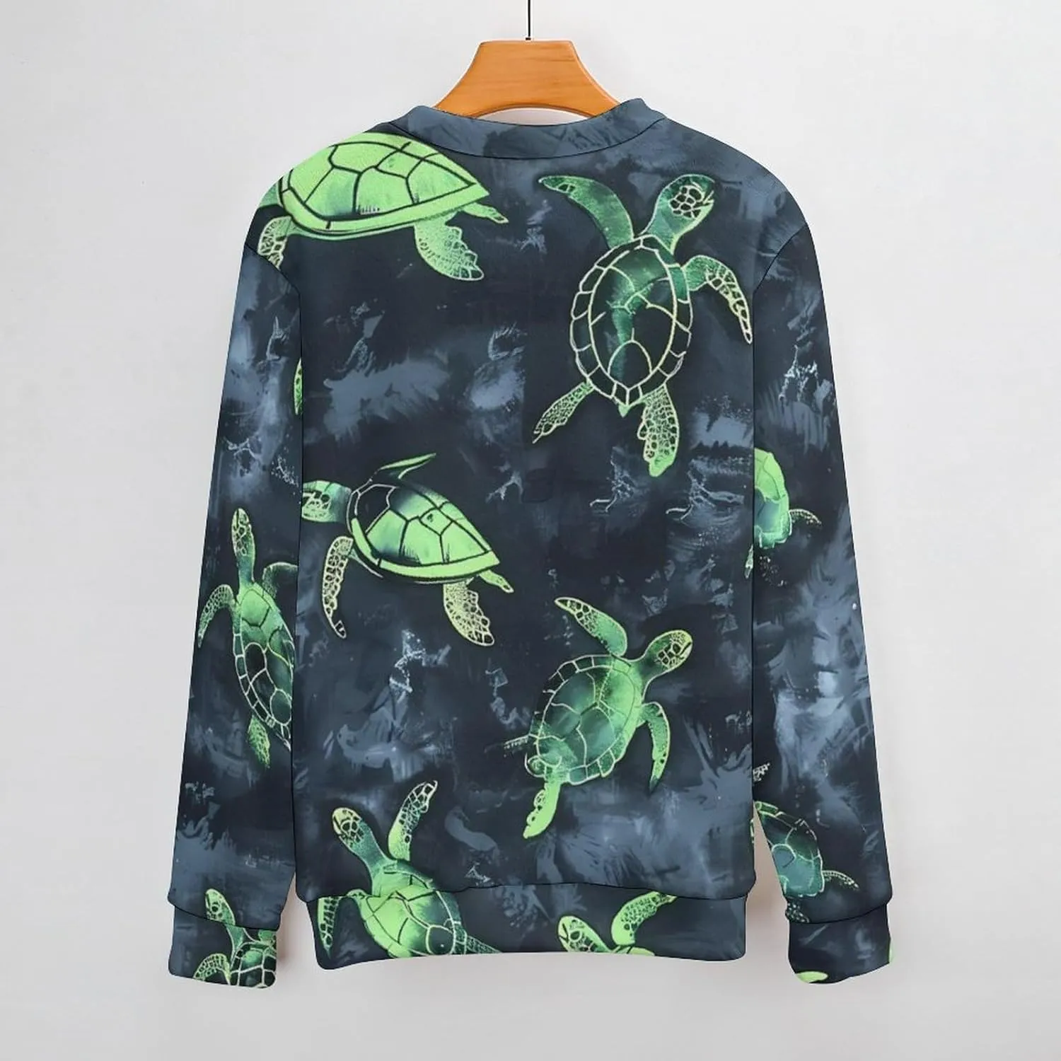 Turtles Tie Dye Pattern Crew Neck Sweater Oversized Long Sleeve Pure Cotton Casual Knit Pullover Sweatshirt