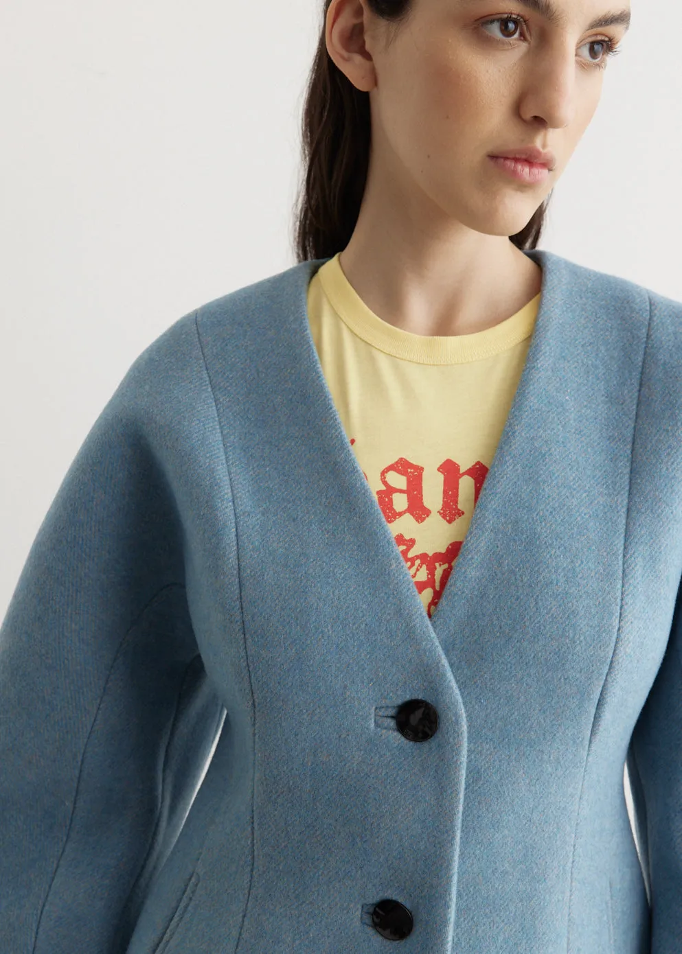 Twill Wool Suiting Curve Sleeve Blazer
