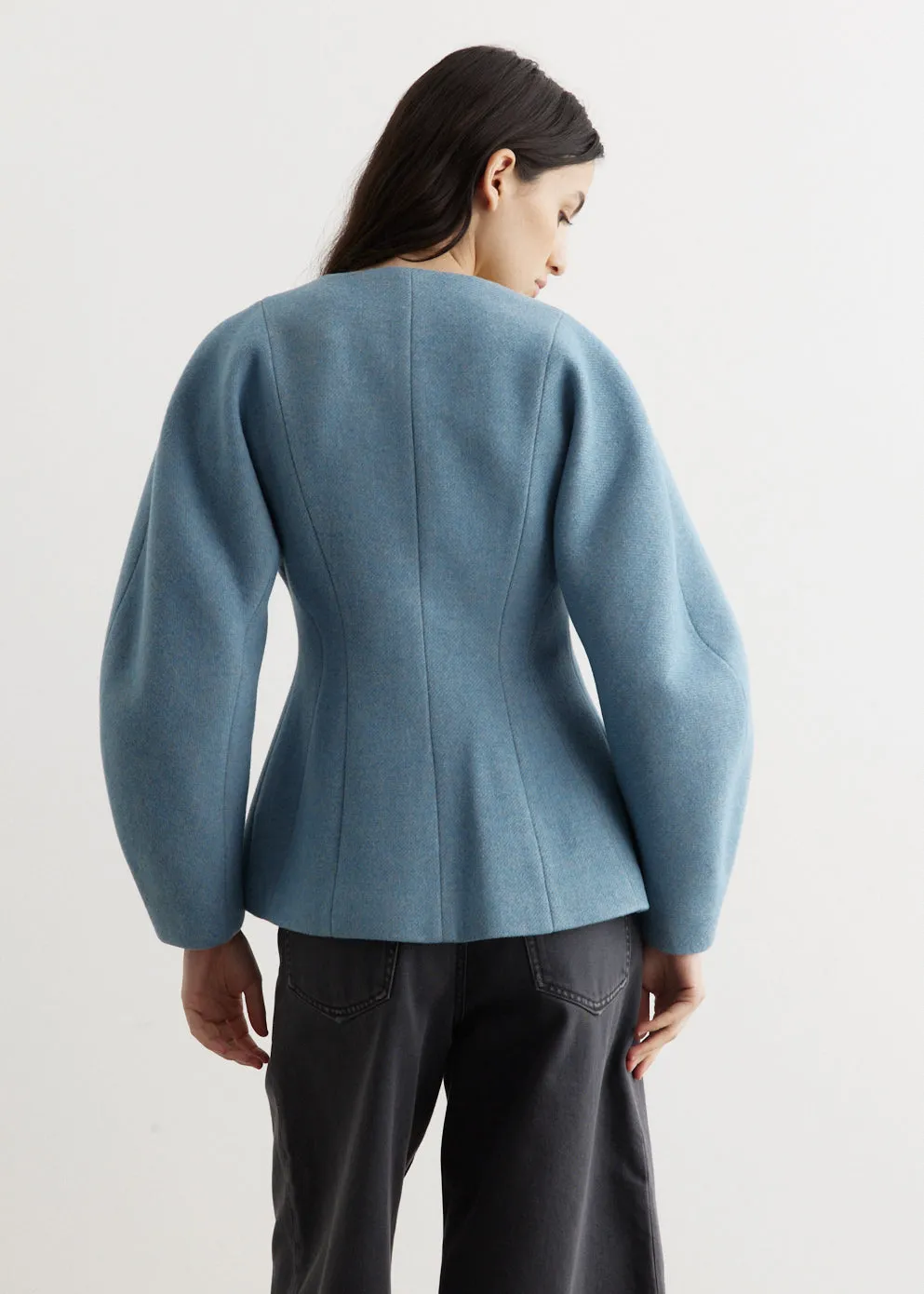Twill Wool Suiting Curve Sleeve Blazer