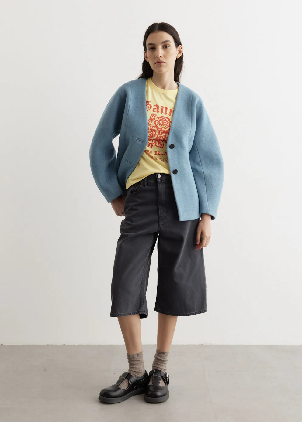 Twill Wool Suiting Curve Sleeve Blazer