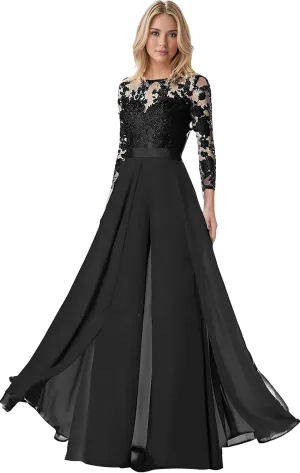 Two-Piece Mother of The Bride Pant Suit for Wedding Appliques Crewneck 1/2 Sleeves Formal Evening Gowns
