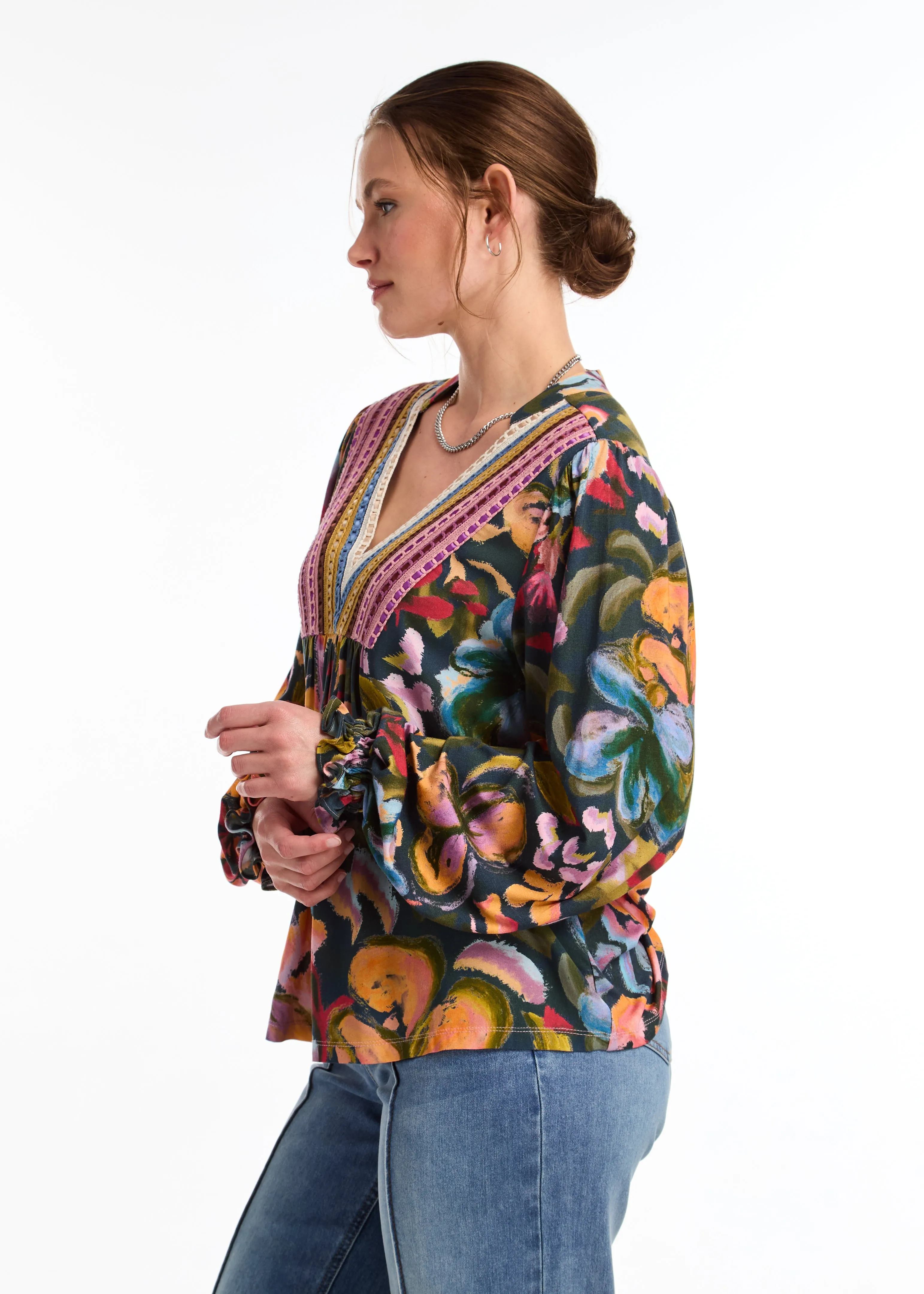 V-Neck Mix Media Top