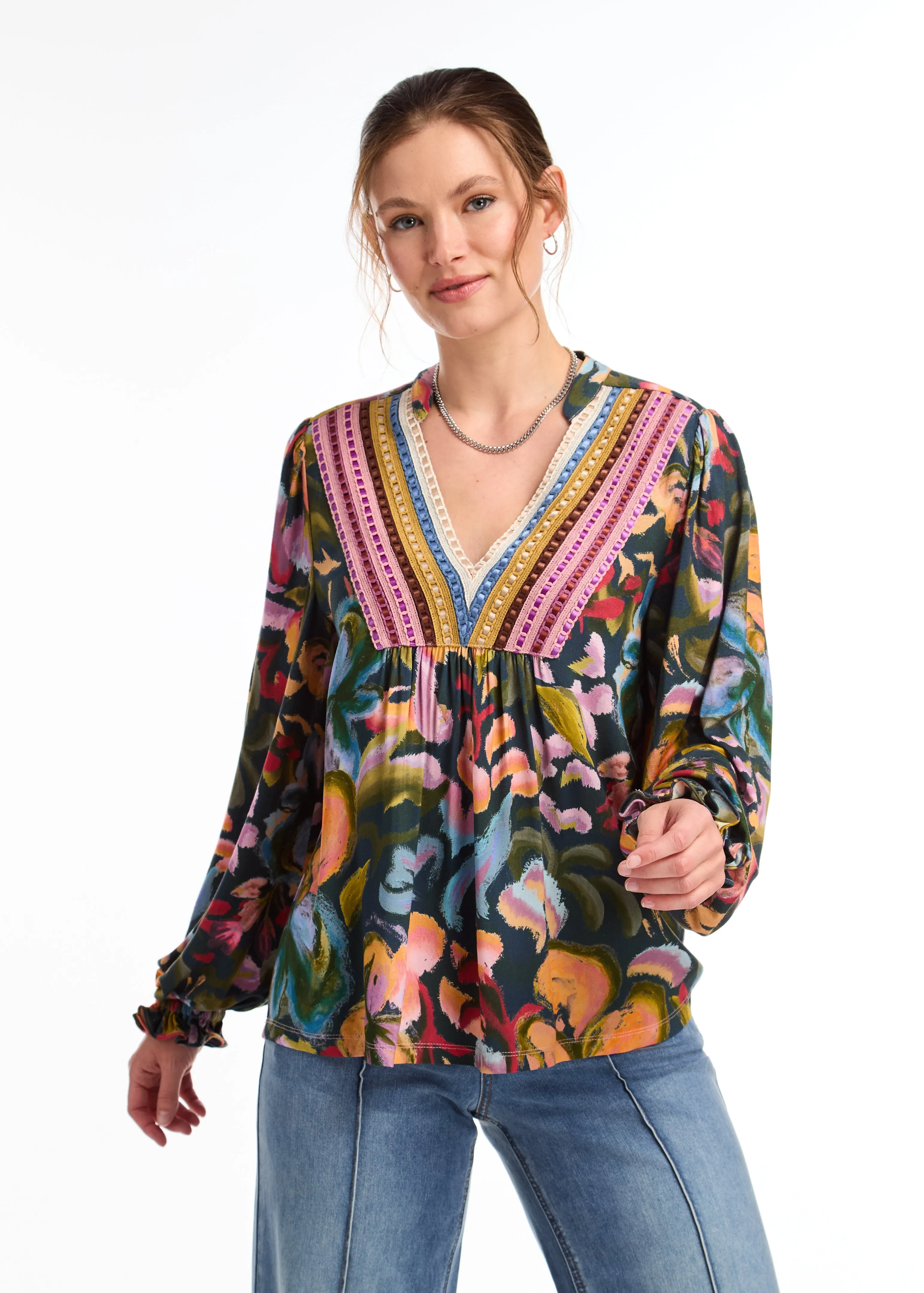 V-Neck Mix Media Top