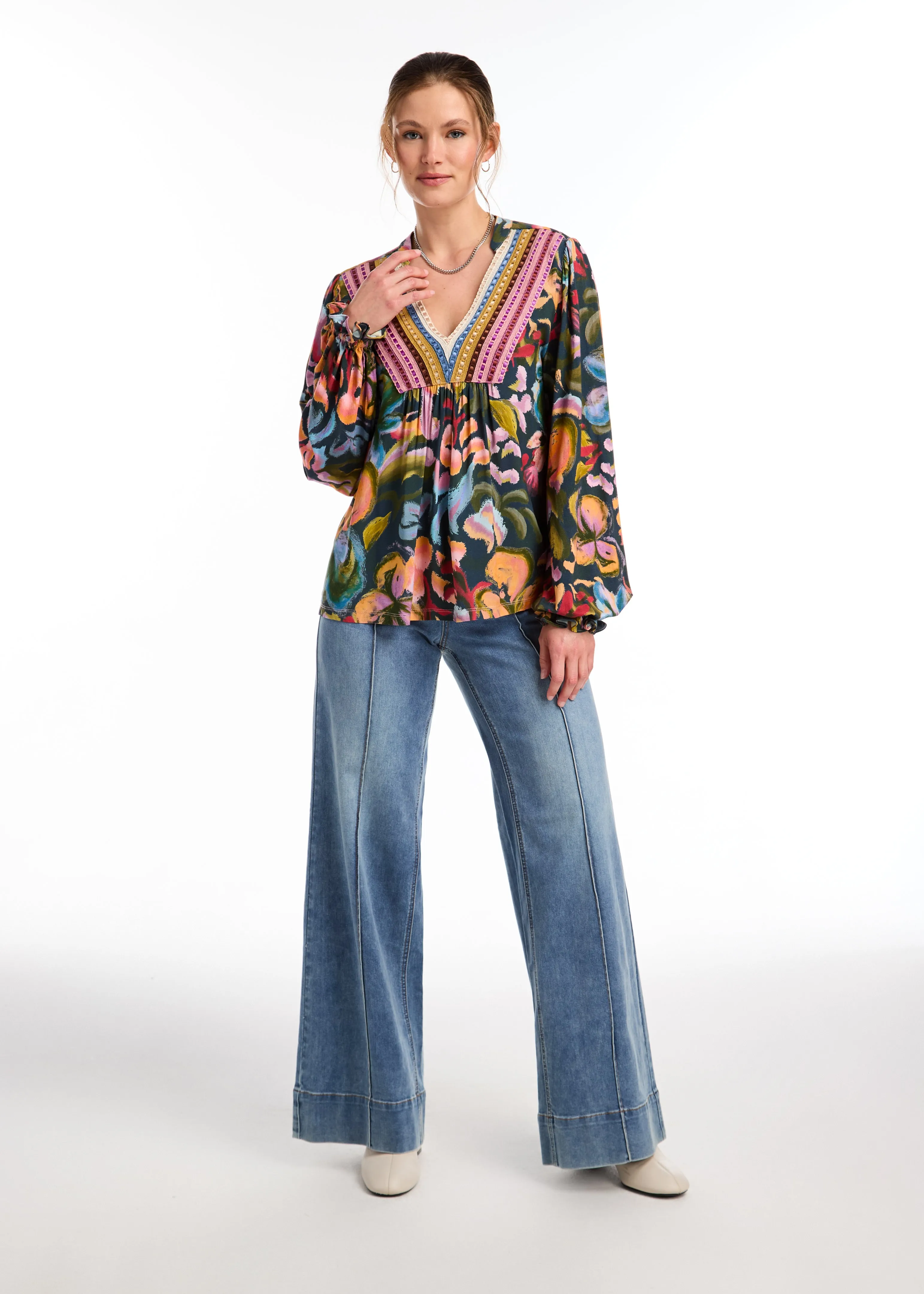 V-Neck Mix Media Top