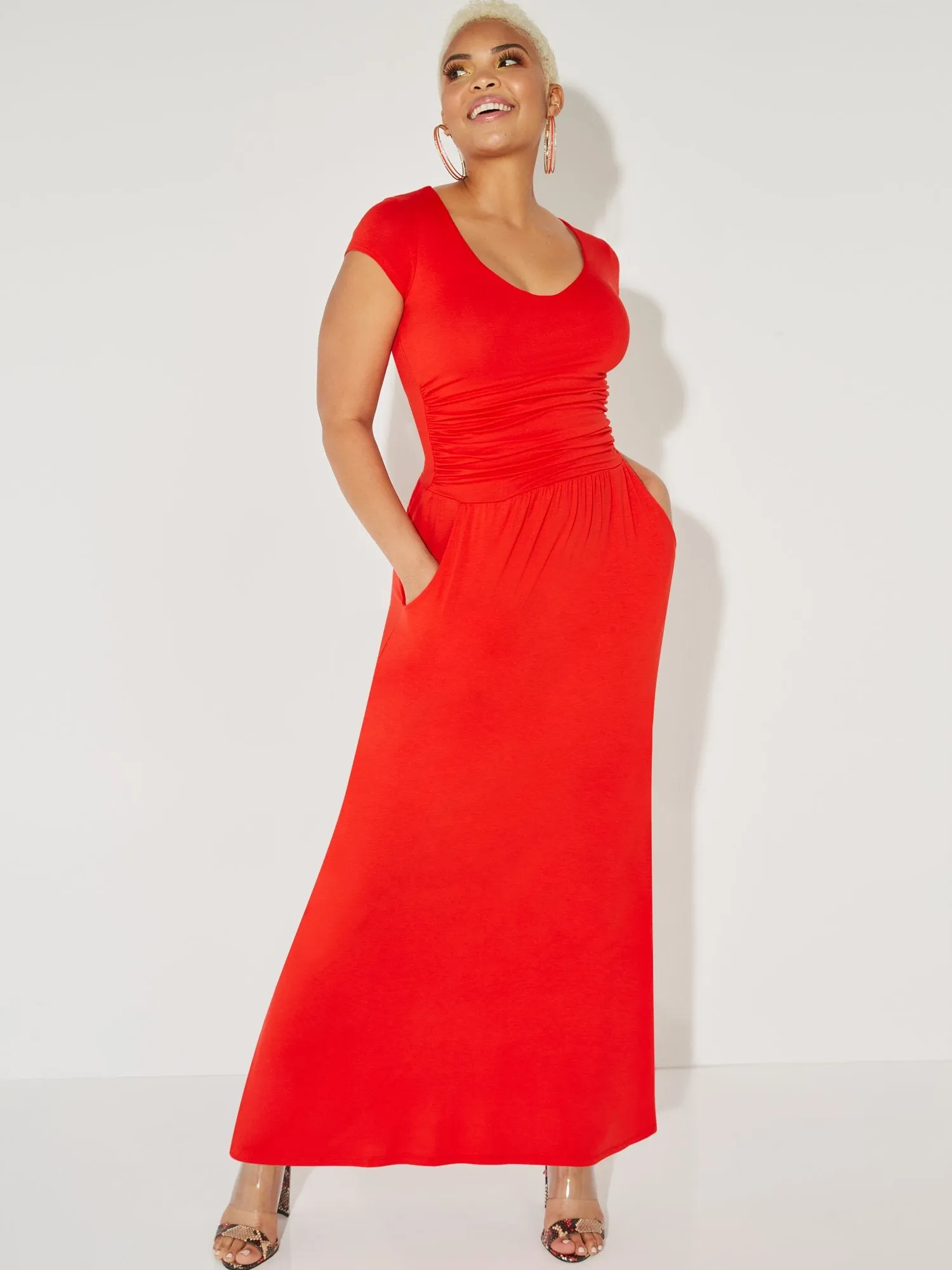 V-Neck Ruched Maxi Dress - NY&C Style System