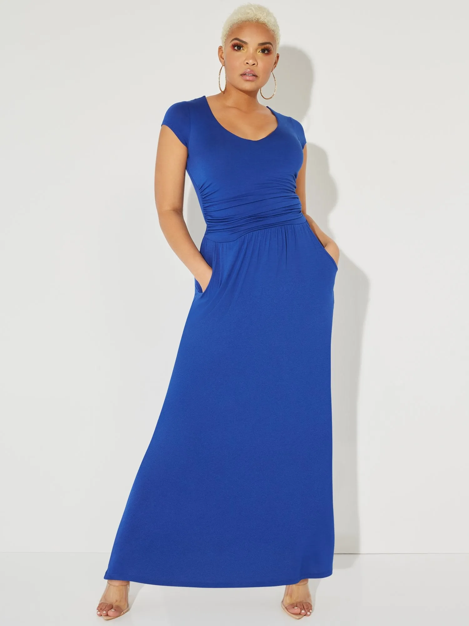 V-Neck Ruched Maxi Dress - NY&C Style System