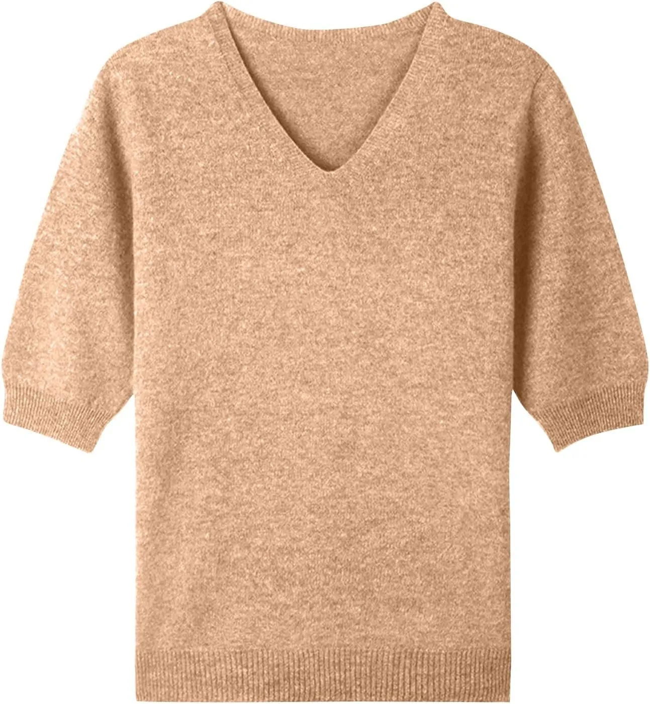 V Neck Sweaters for Women Dressy Casual Short Sleeve Summer Tops Basic Solid Color Loose Fit T Shirts