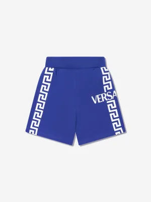 Versace Boys La Greca Logo Shorts in Blue