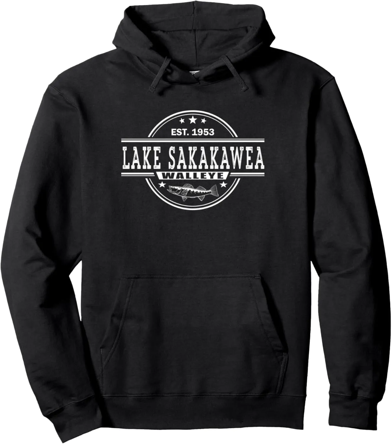 Vintage Inspired Walleye Fishing Lake Sakakawea Pullover Hoodie