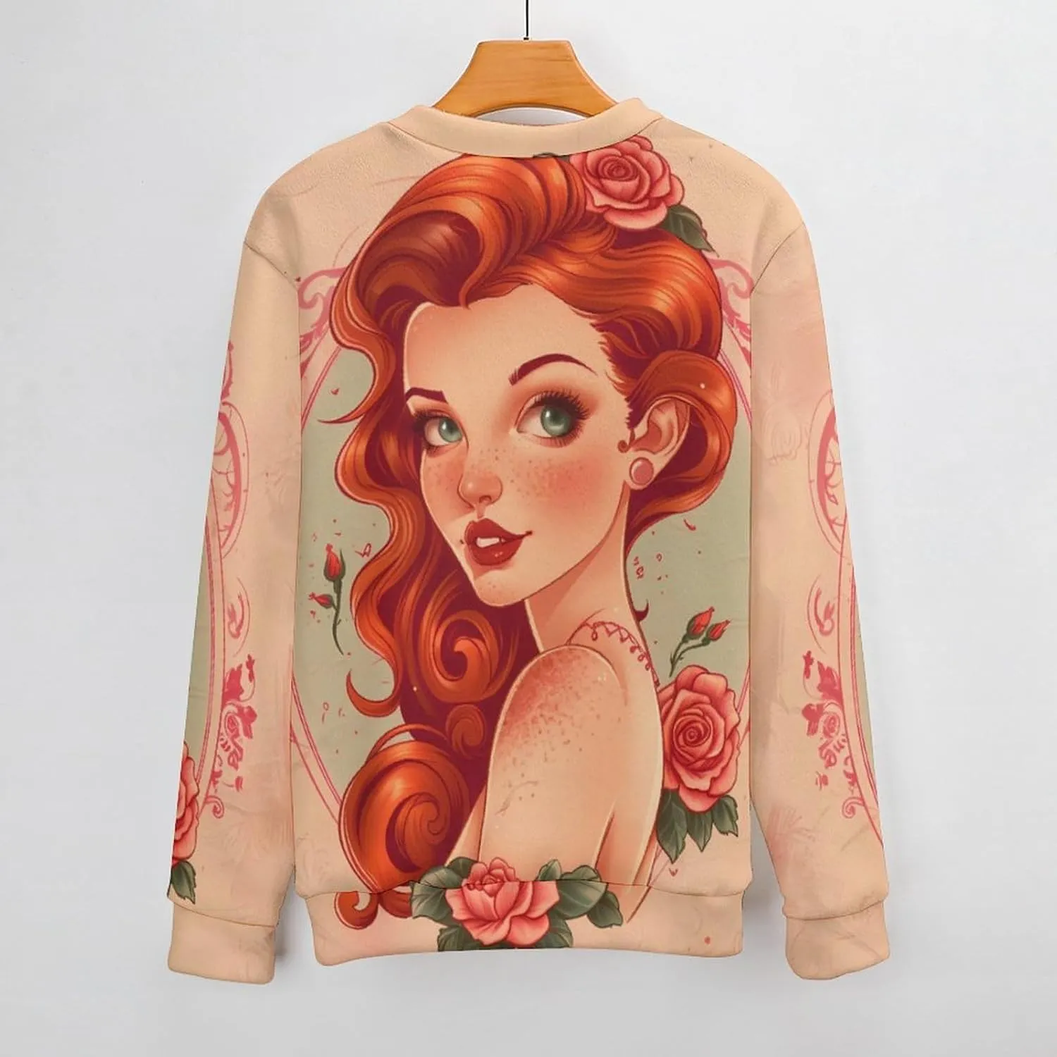 Vintage Rose Lady Crew Neck Sweater Oversized Long Sleeve Pure Cotton Casual Knit Pullover Sweatshirt