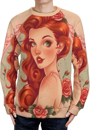 Vintage Rose Lady Crew Neck Sweater Oversized Long Sleeve Pure Cotton Casual Knit Pullover Sweatshirt