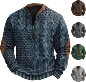 Wankang Mens Vintage Sweatshirt Graphic Printed Jacquard Pullover Irish Fisherman Sweaters Half Zip Sweatshirt for Men