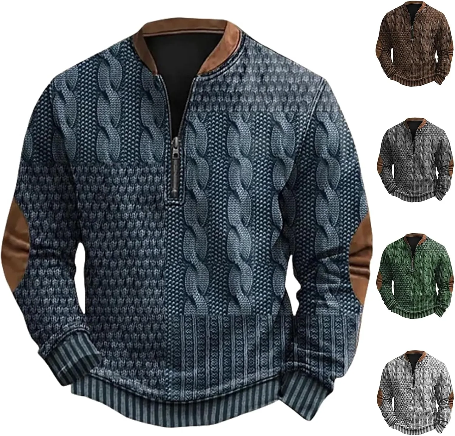 Wankang Mens Vintage Sweatshirt Graphic Printed Jacquard Pullover Irish Fisherman Sweaters Half Zip Sweatshirt for Men
