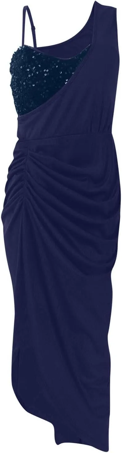 Wedding Guest Dresses for Women One Shoulder Sequin Smocked Formal Dress Elegant Side Slit Cocktail Evening Party Dresses