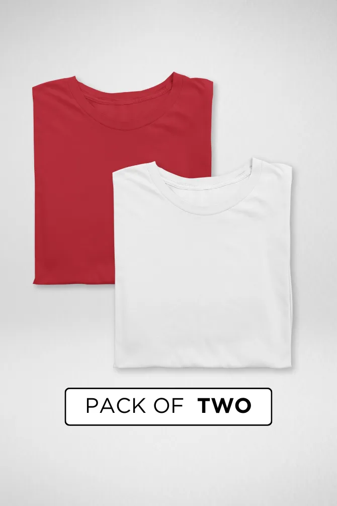 White and Red Plain T-shirts Combo for Women