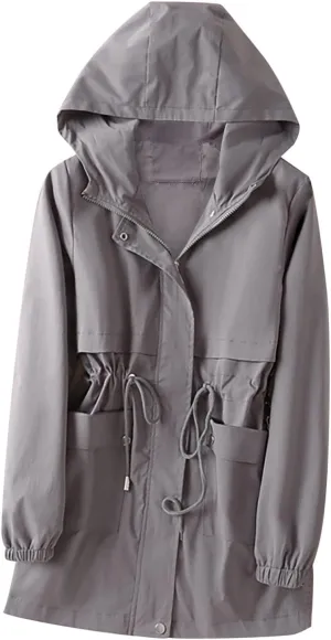 Windbreaker Jackets for Women Windproof Plus Size Casual Hoodie Coat Waterproof Trench Hiking Outdoor Raincoat