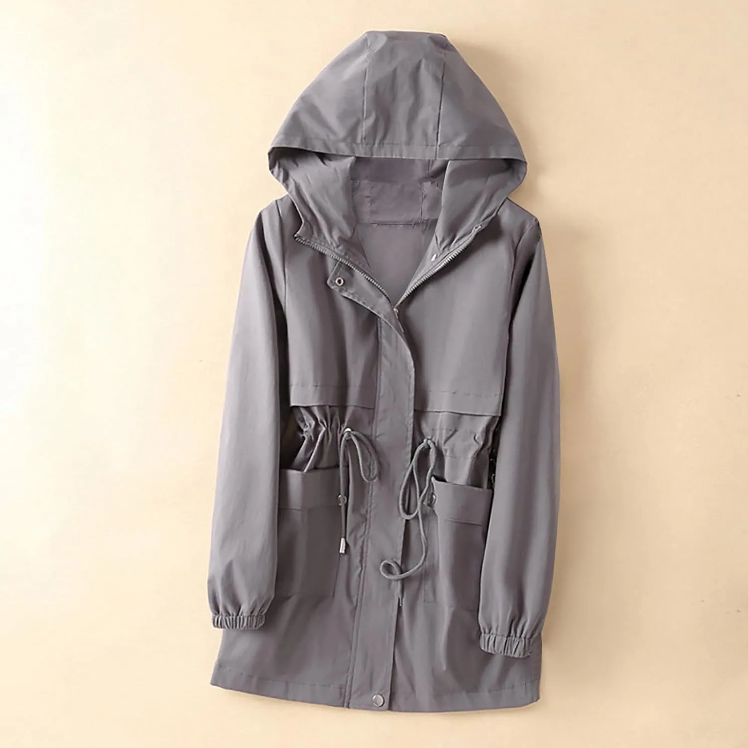 Windbreaker Jackets for Women Windproof Plus Size Casual Hoodie Coat Waterproof Trench Hiking Outdoor Raincoat
