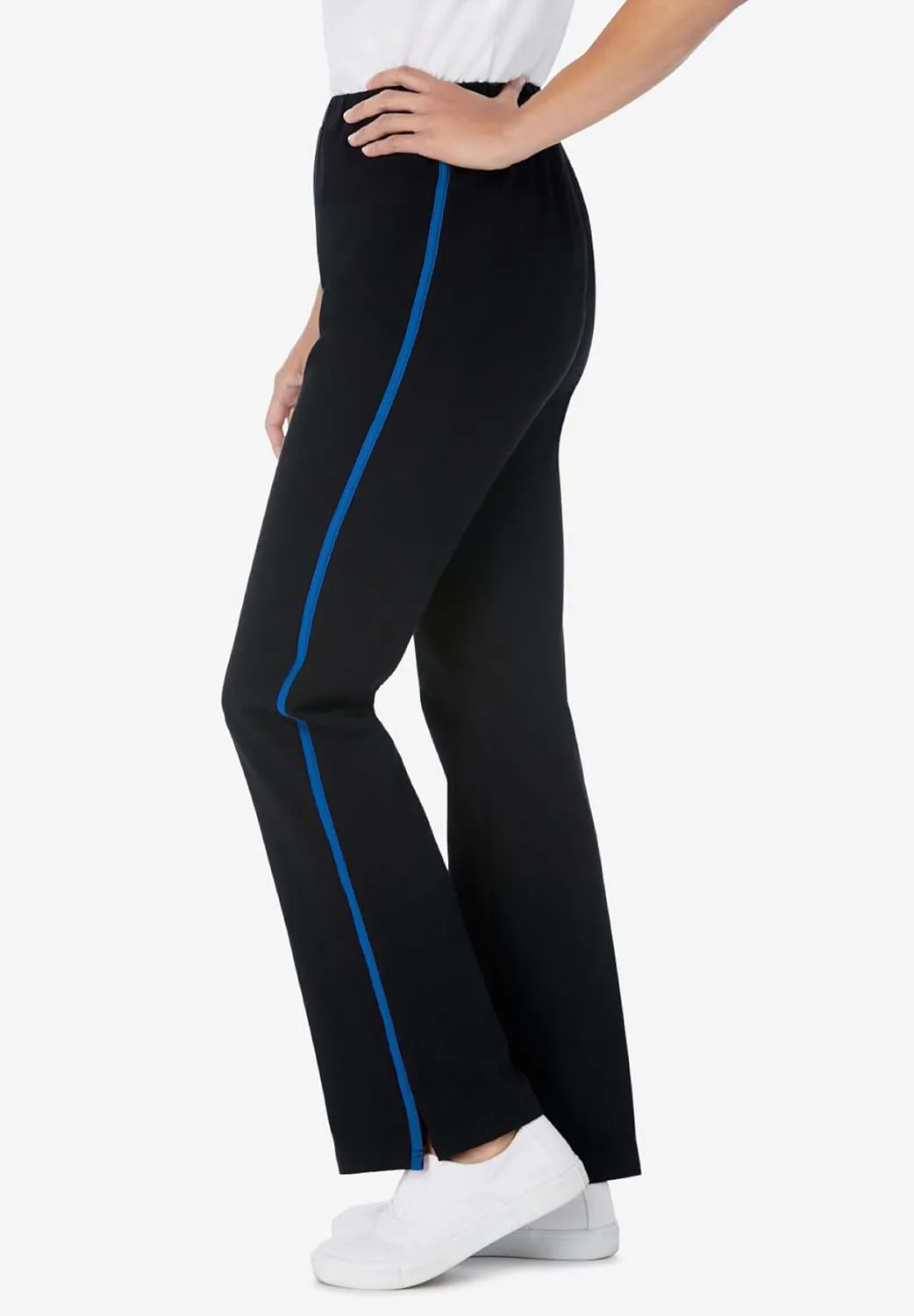 Woman Within Plus Size Tall Stretch Cotton Side-Stripe Bootcut Pant
