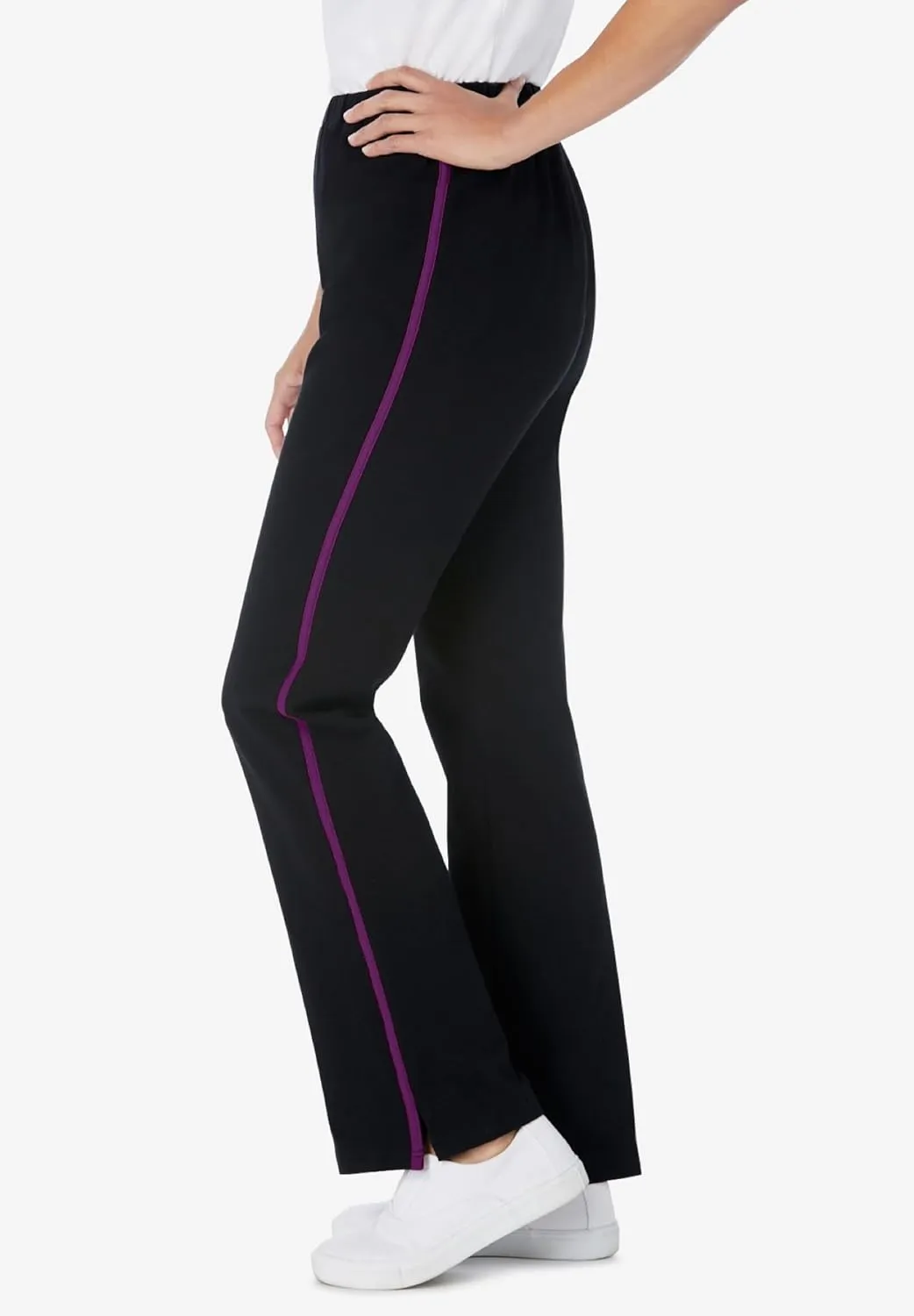 Woman Within Plus Size Tall Stretch Cotton Side-Stripe Bootcut Pant