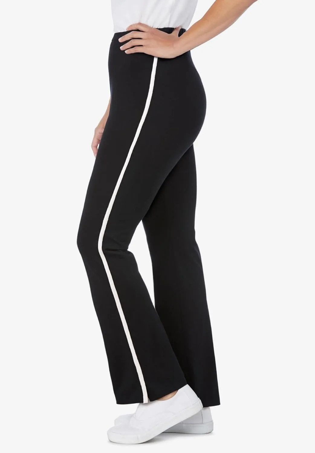Woman Within Plus Size Tall Stretch Cotton Side-Stripe Bootcut Pant