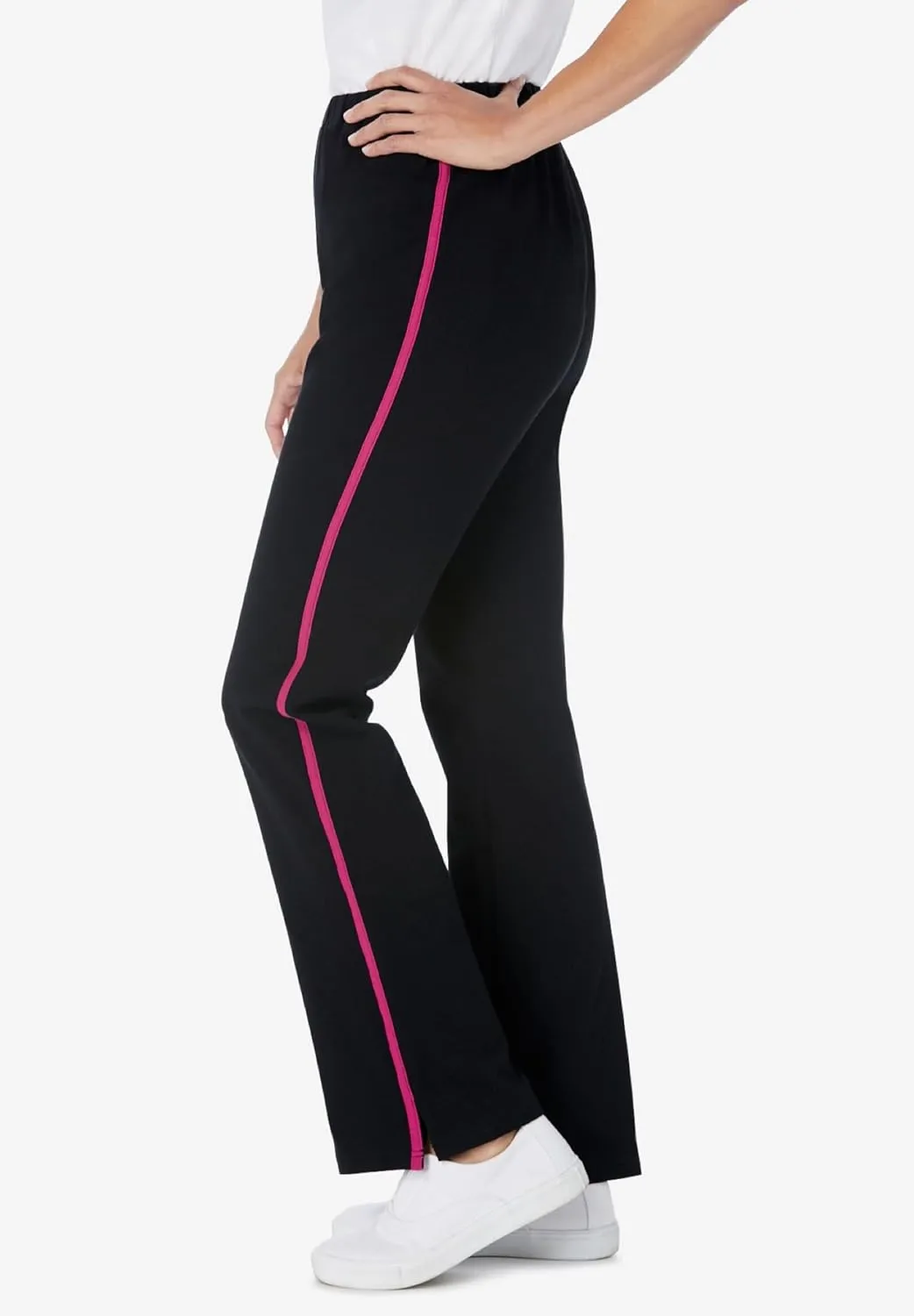 Woman Within Plus Size Tall Stretch Cotton Side-Stripe Bootcut Pant
