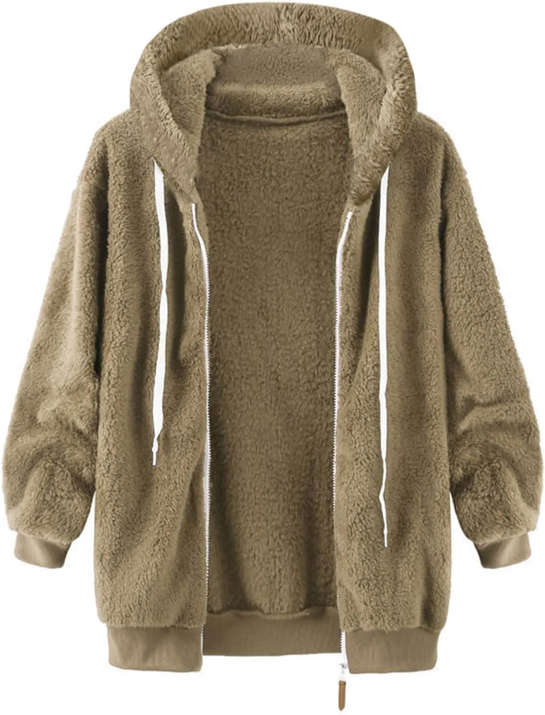 Women Fuzzy Jackets Full Zip Hooded Sweatshirt Coat Winter Warm Fleece Plush Zipper Hoodies Cozy Cardigan Outwear