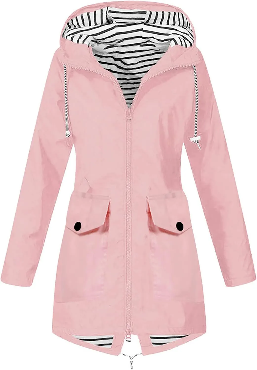 Women Solid Rain Jacket Outdoor Plus Size Long Hooded Windproof Loose Coats Female Down Jackets Travel Trench