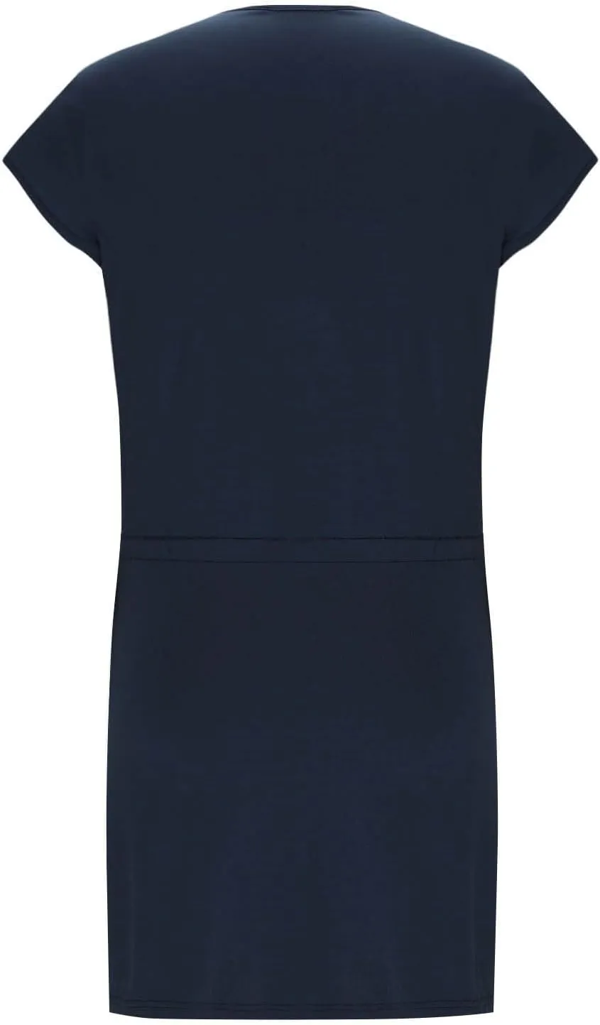 Women Summer Dress Casual Short Sleeve V Neck Sundresses Drawstring Waist Beach Cover up Mini Beach Dress with Pocket