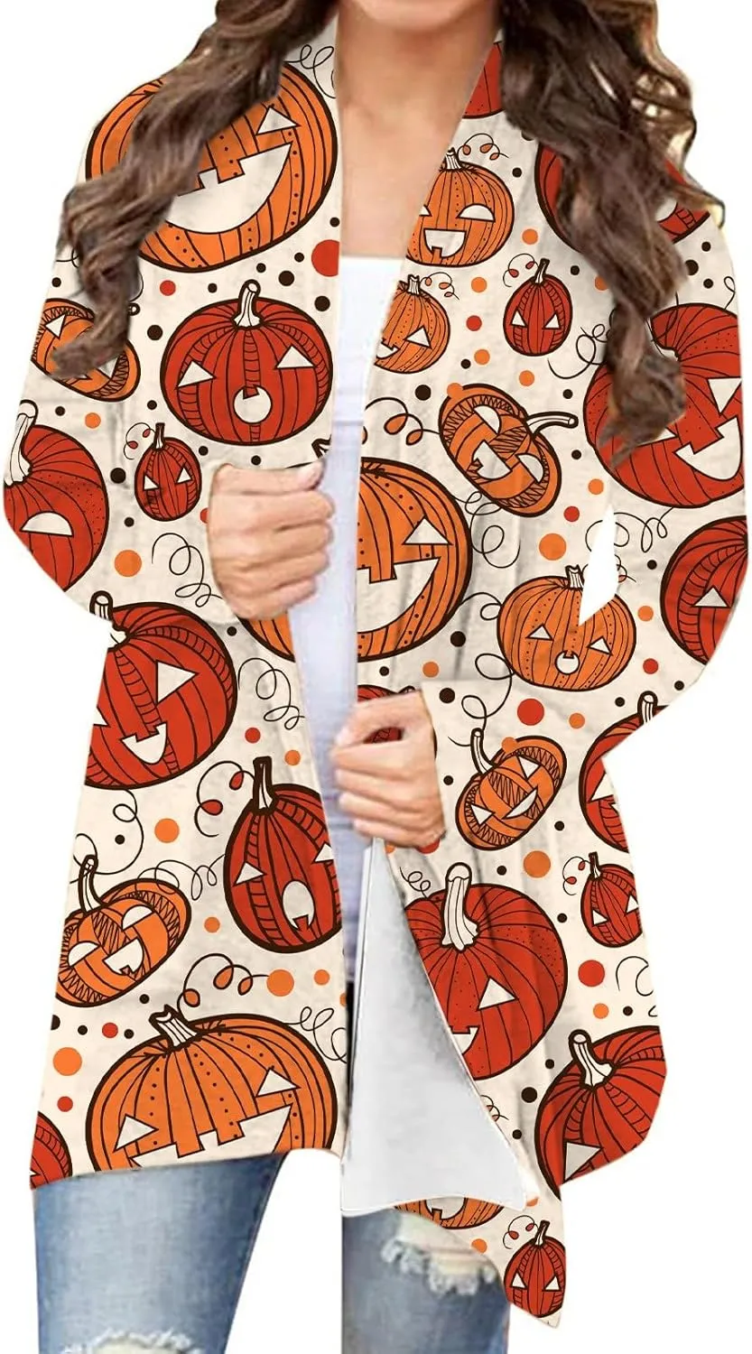 Womens 2023 Fall Winter Fashion Print Sweater Long Sleeve Open Front Casual Lightweight Soft Knit Cardigan Sweater