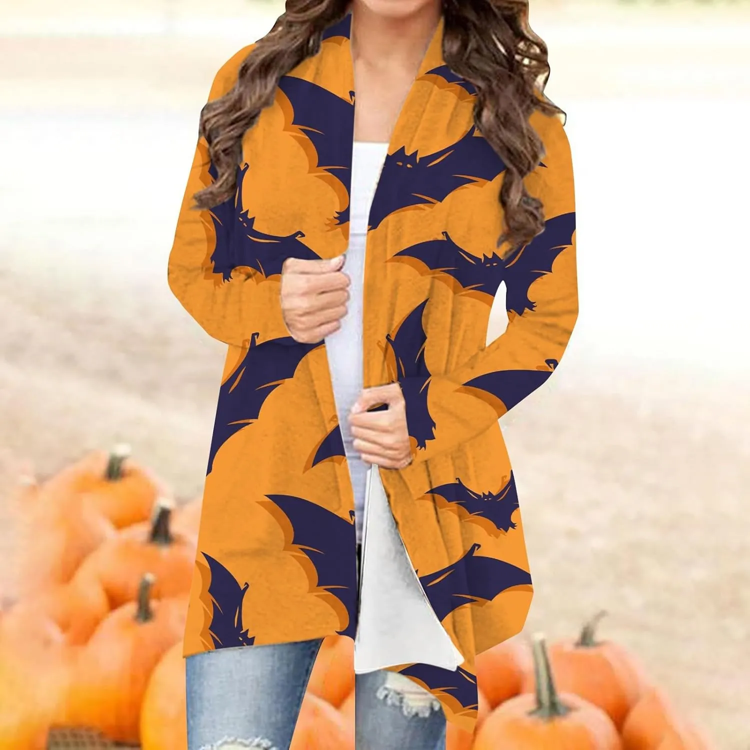 Womens 2023 Fashion Print Cardigan Casual Open Front Printed Cardigans Sweaters Fall Winter Thin Coats Jackets Outerwear