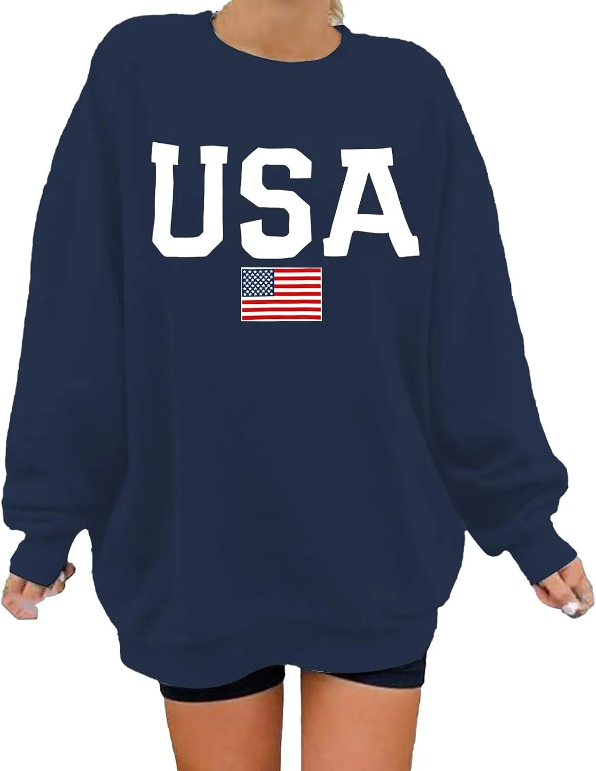 Womens American Flag Sweatshirt Oversized Crew Neck Patriotic Pullover Top Long Sleeve Fall Winter Fashion Clothes
