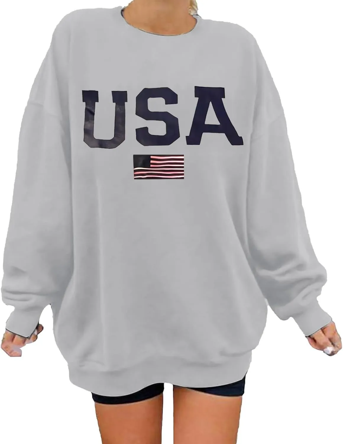 Womens American Flag Sweatshirt Oversized Crew Neck Patriotic Pullover Top Long Sleeve Fall Winter Fashion Clothes