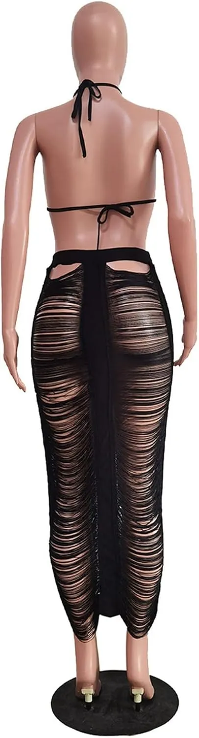 Women's Casual Sexy Fringe Tassel Beach Skirt Long Skirt Set Ladies Fashion Dresses