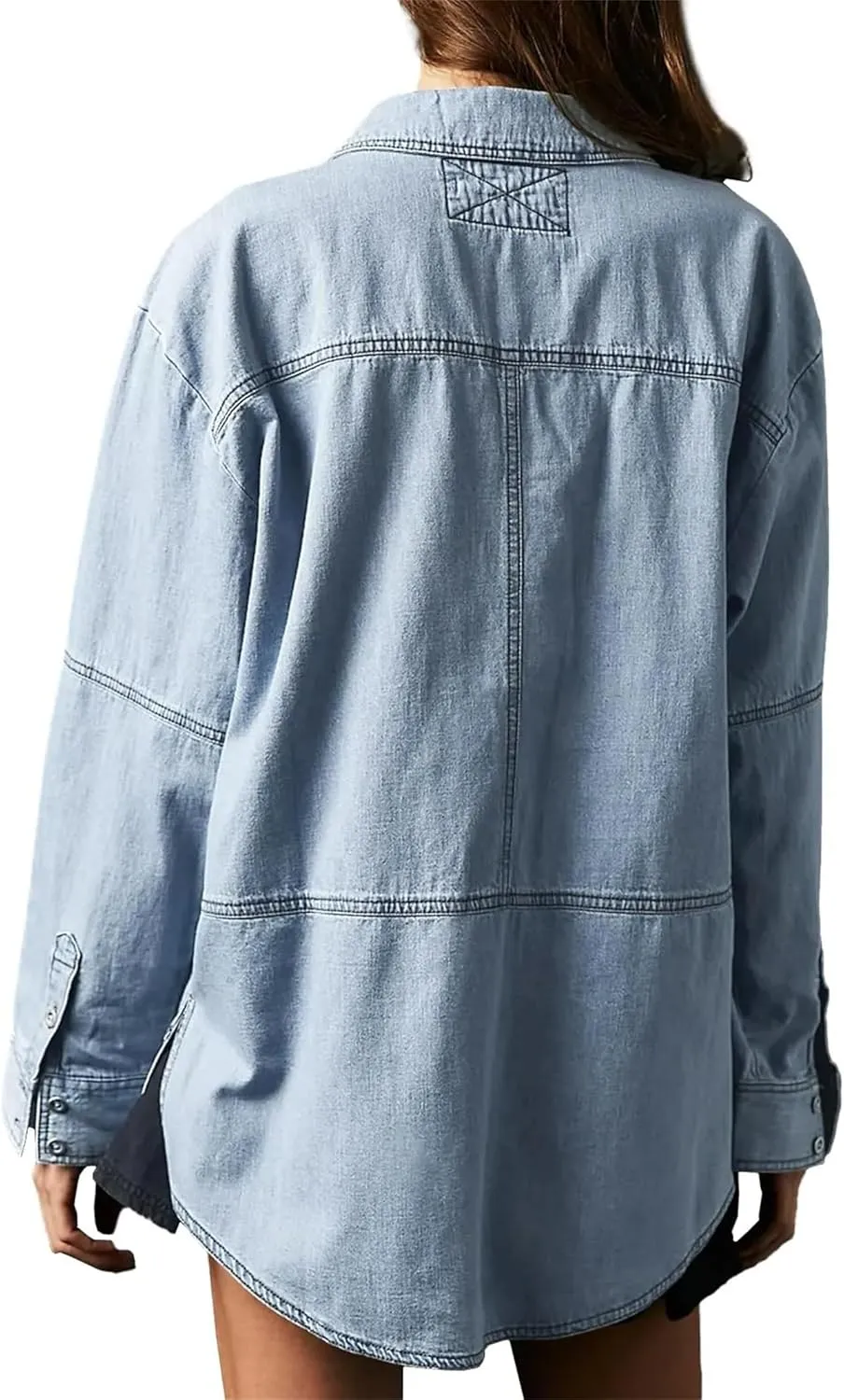 Women's Casual V-Neck Denim Jacket, Blue, S-3XL