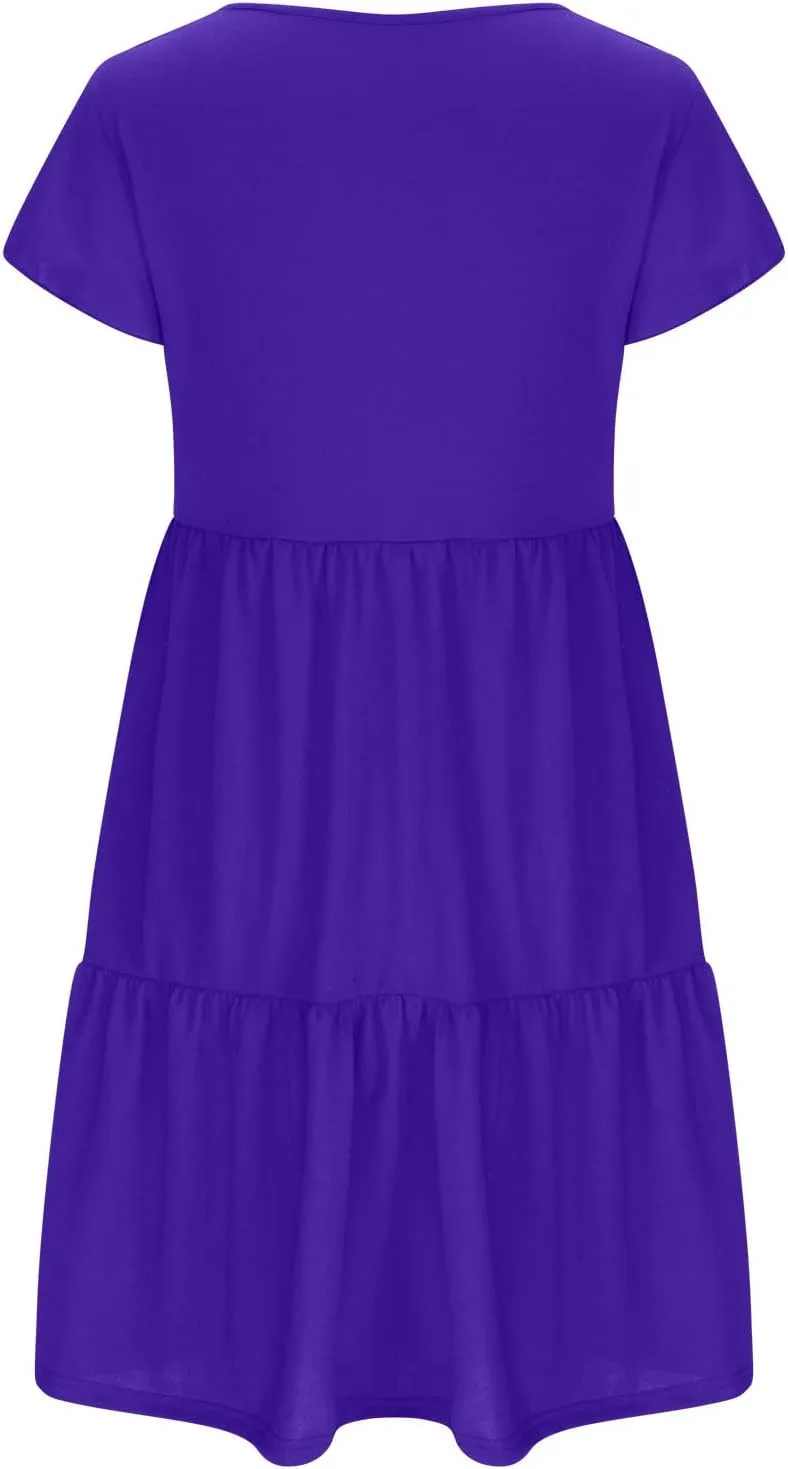 Womens Causal Summer Dresses 2024 Flutter Sleeve V Neck Tunic Tshirt Dress Pleated Ruffle Swing Beach Mini Sundress