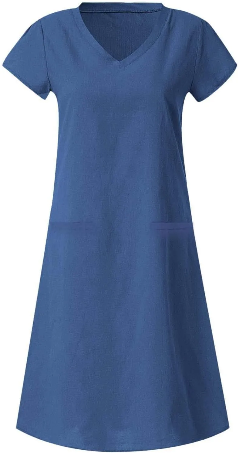 Women's Cotton Linen Maxi Dresses Summer Cup Sleeve Comfy Sundresses Beach Wear Trendy Spring Vacation Clothes 2025