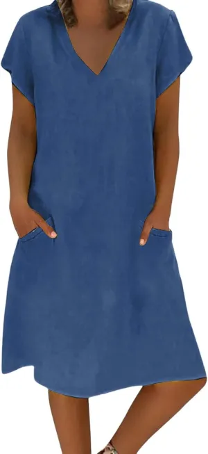 Women's Cotton Linen Maxi Dresses Summer Cup Sleeve Comfy Sundresses Beach Wear Trendy Spring Vacation Clothes 2025