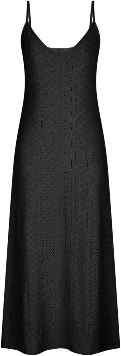 Womens Eyelet Summer Dresses Casual Sundresses Hollow Out Long Dress Sleeveless V-Neck Camisole Dress
