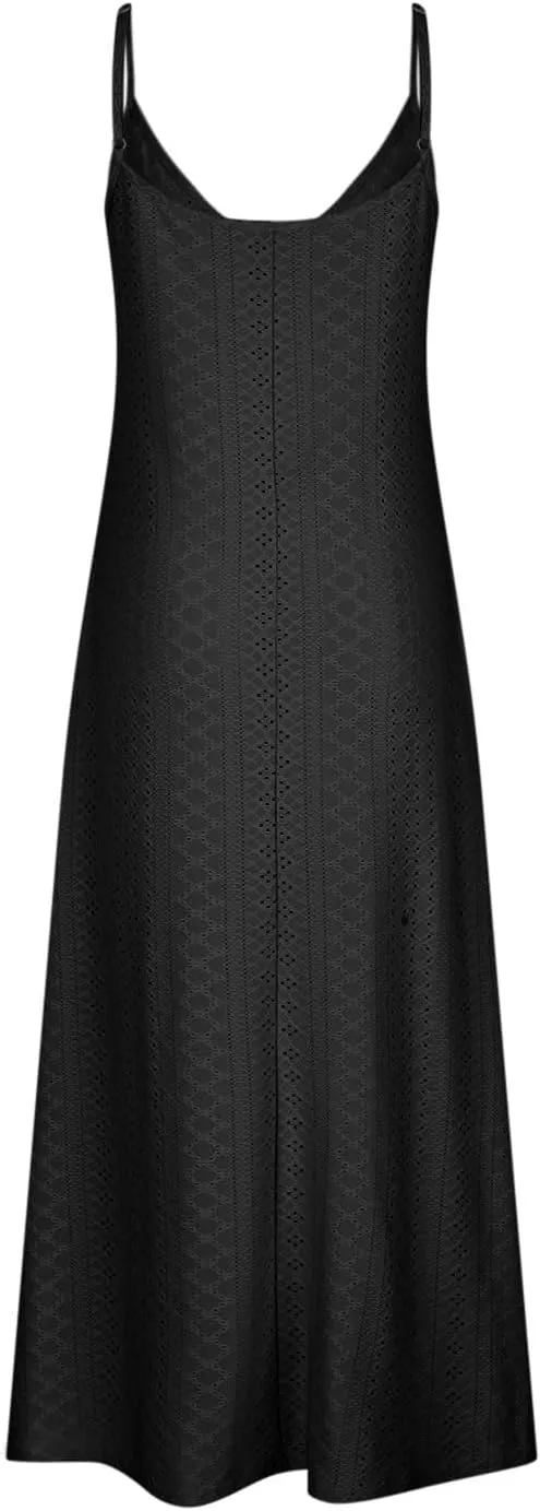 Womens Eyelet Summer Dresses Casual Sundresses Hollow Out Long Dress Sleeveless V-Neck Camisole Dress
