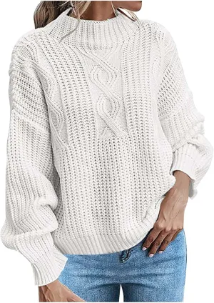 Women's Fall Winter Oversized Pullover Sweaters Casual Crewneck Long Sleeve Loose Fit Chunky Cable Knit Jumper Tops