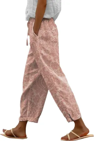 Womens Fashionable Cotton Linen Pants Trendy Straight Leg Side Button Trouser Outdoor Joggers Sport Casual Sweatpants