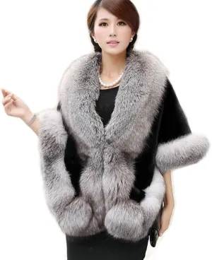 Women's Faux Fur Coat Wedding Cloak Cape Shawl for Evening Party