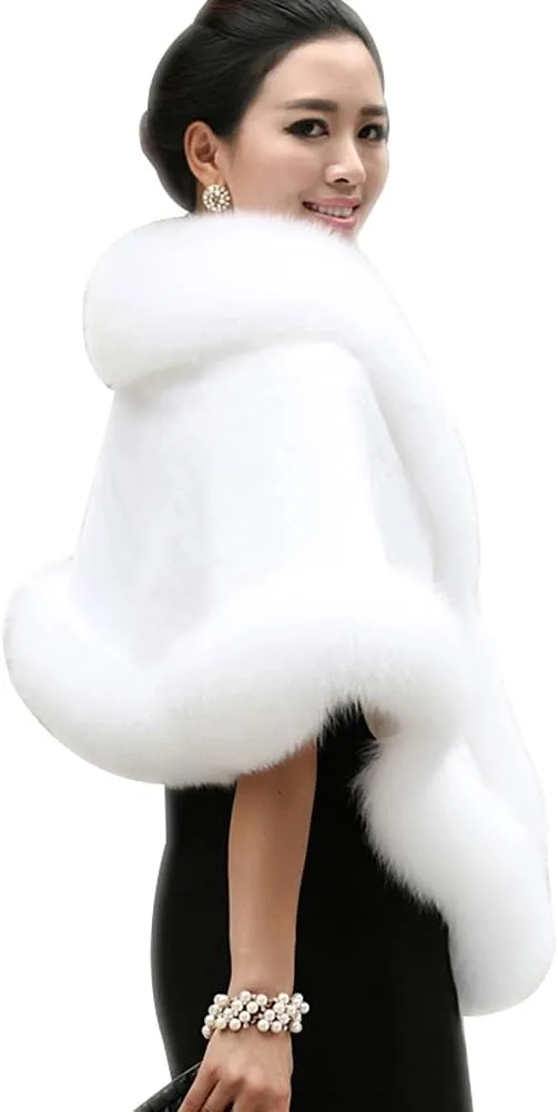 Women's Faux Fur Coat Wedding Cloak Cape Shawl for Evening Party