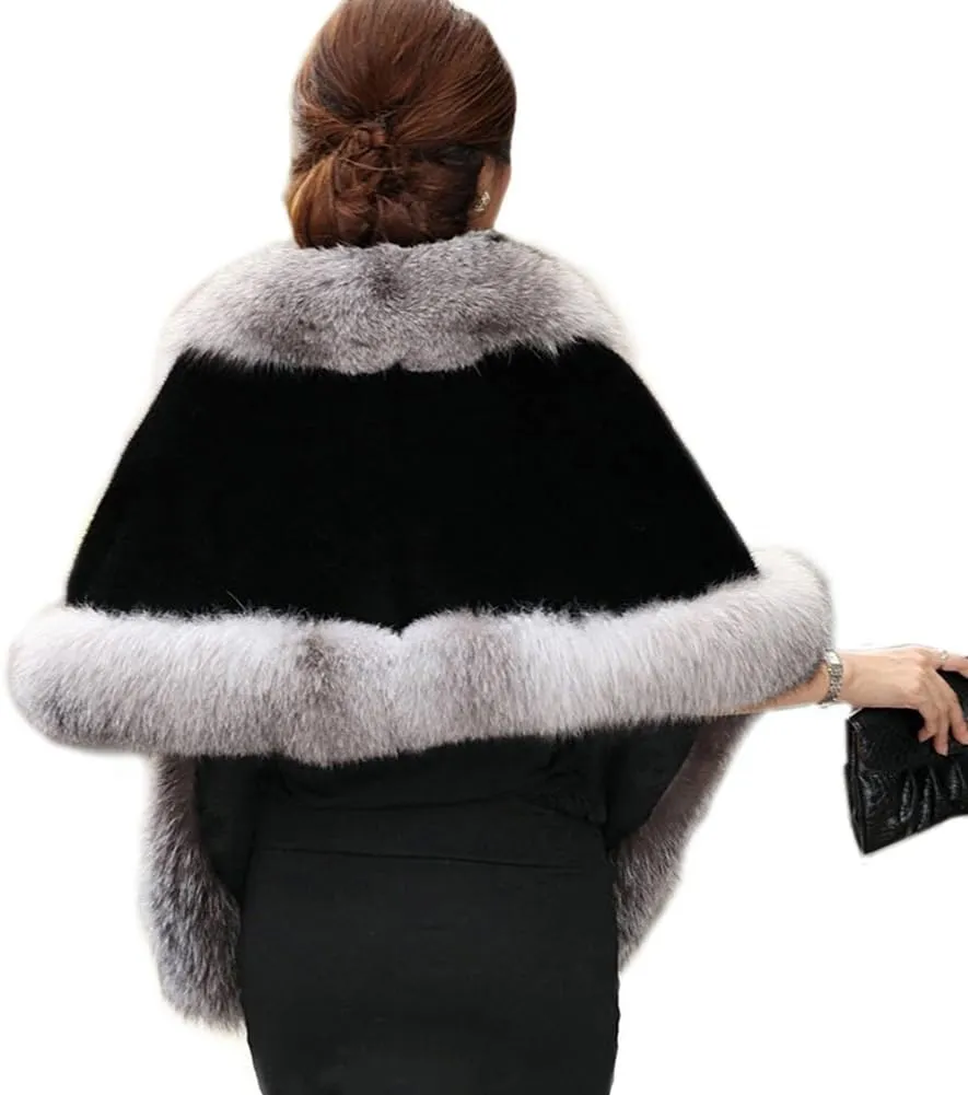 Women's Faux Fur Coat Wedding Cloak Cape Shawl for Evening Party